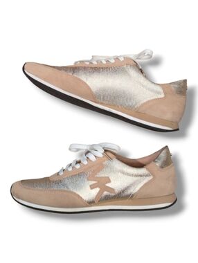 MICHAEL Michael Kors Gold Faux Reptile Embossed Tan Suede Lace Up Sneaker 10M